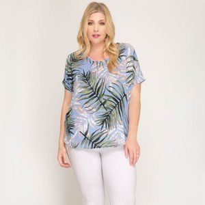 XL Blue Palm Blouse
